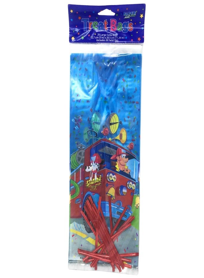 AoneFun Firefighter Birthday - Pack of 20 Firetruck Birthday Bags with twist ties for Party Treats party Cellophane Party Favor Bags for Boys Fire Truck Goodie Boys Goodie - Image 2